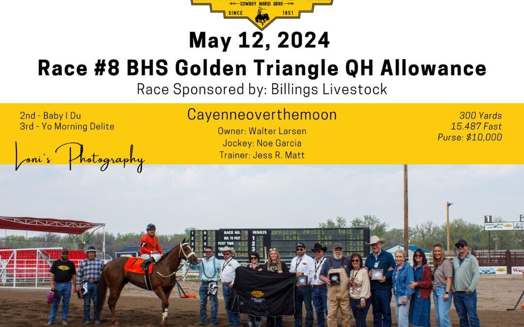 Winning horse and handlers at Bucking Horse Sale